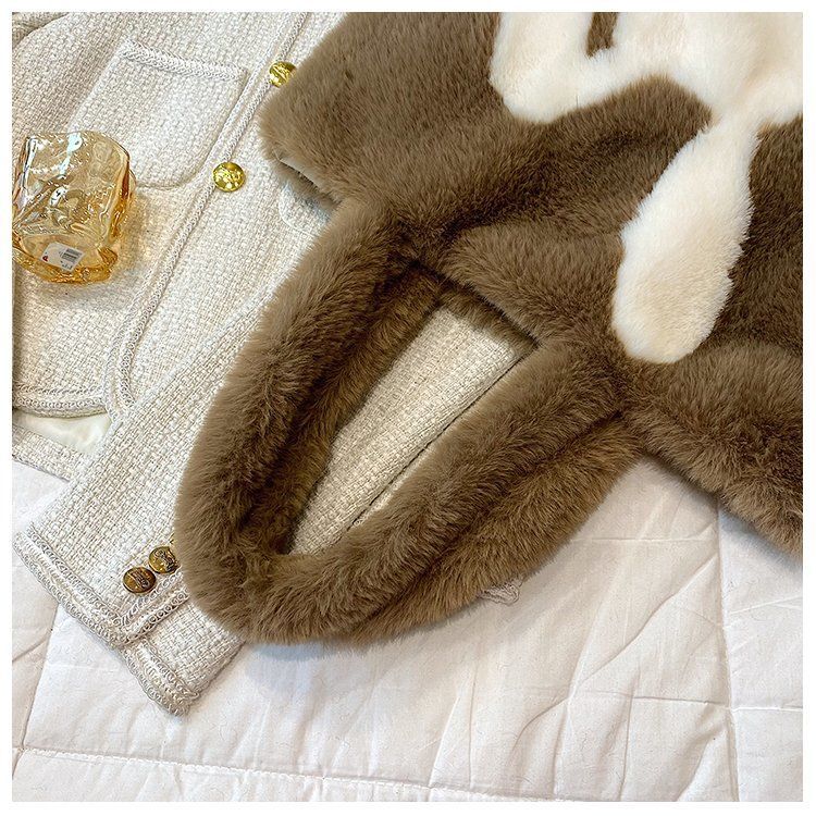 Geantă tote nouă de toamnă și iarnă de mare capacitate, geantă cu puf, drăguță, cu desene animate, geantă de umăr de pluș, geantă de femei