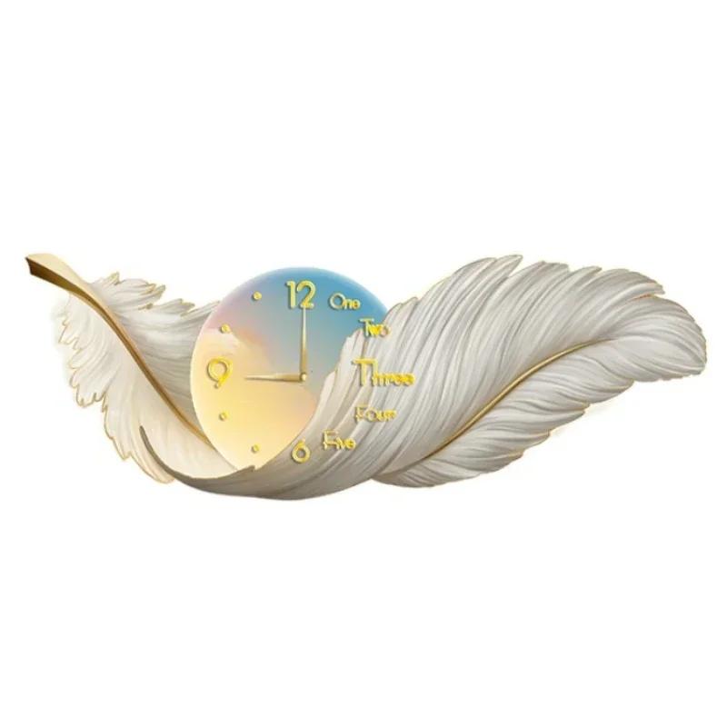 Wall Clock Large Luxury Art Clocks Decor Picture Silent Living Room Wall Feather Decoration Watch Renoj De Pare Home DecorP4M5U3