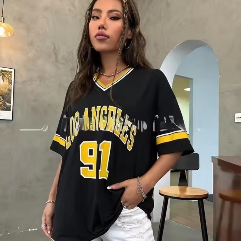 Sommer Damen Los Angeles Nr. 91 Sportbekleidung Trikot T-Shirt V-Ausschnitt Locker Mode Streetwear Kurzarm Freizeit Urlaubs Oberteil