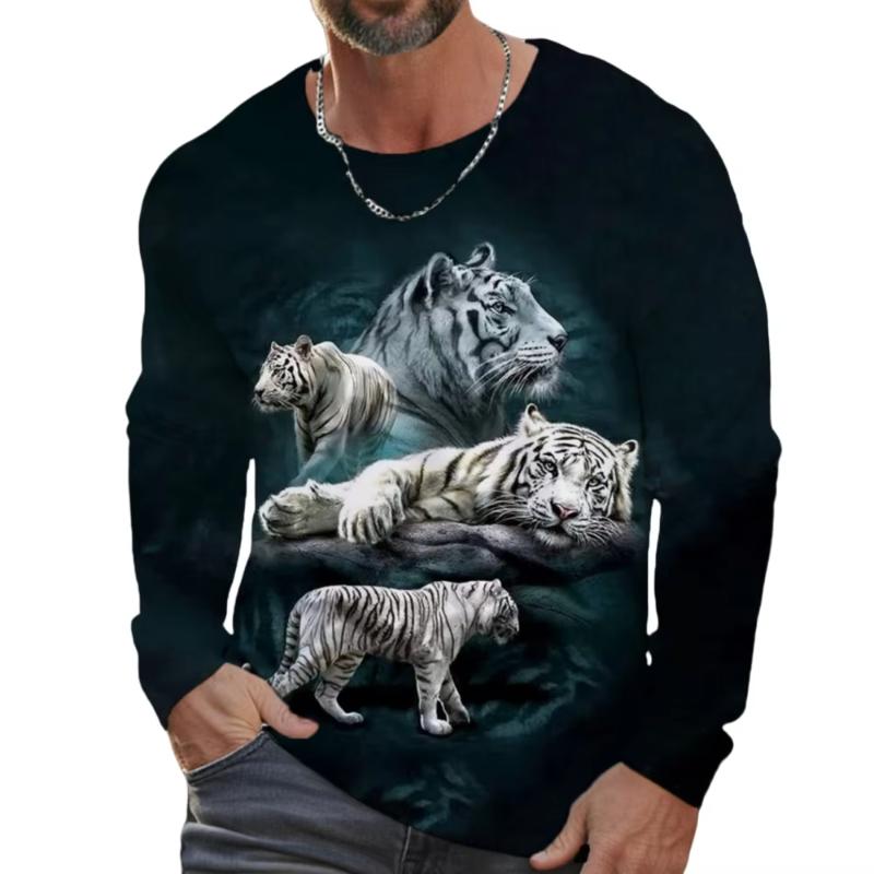 Personalität Tiger Grafik Langarm T-Shirt Für Männer 3D Druck Lässige T-Shirts Mode Vintage Oberteil