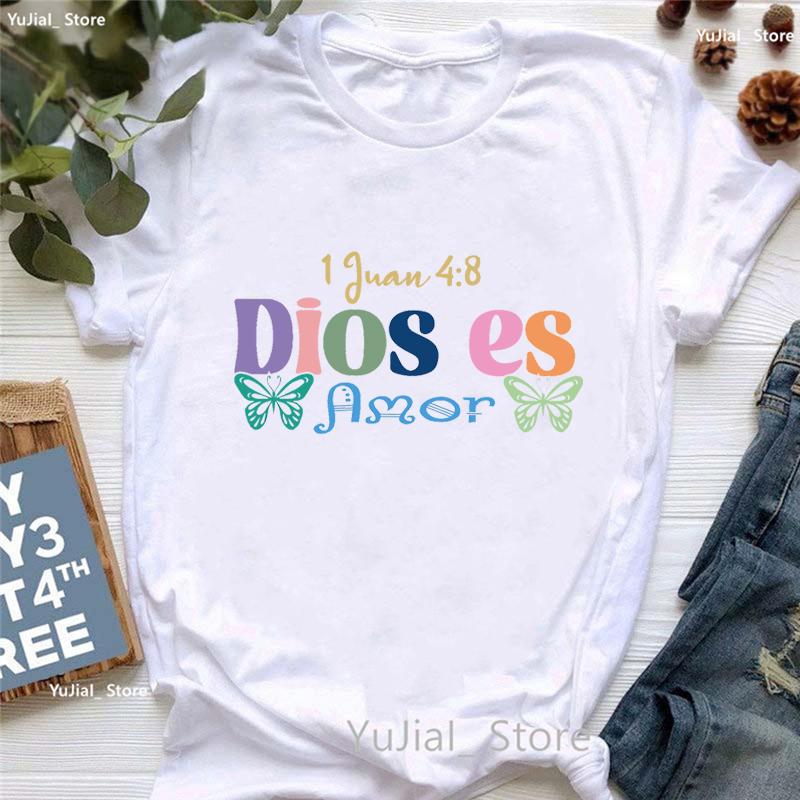 Dios Es Amor God Is Love Graphic Printed Tshirt Girls Fashion Butterfly T Shirt Unisex Whiteblackpinkgray Tshirt Female Tops