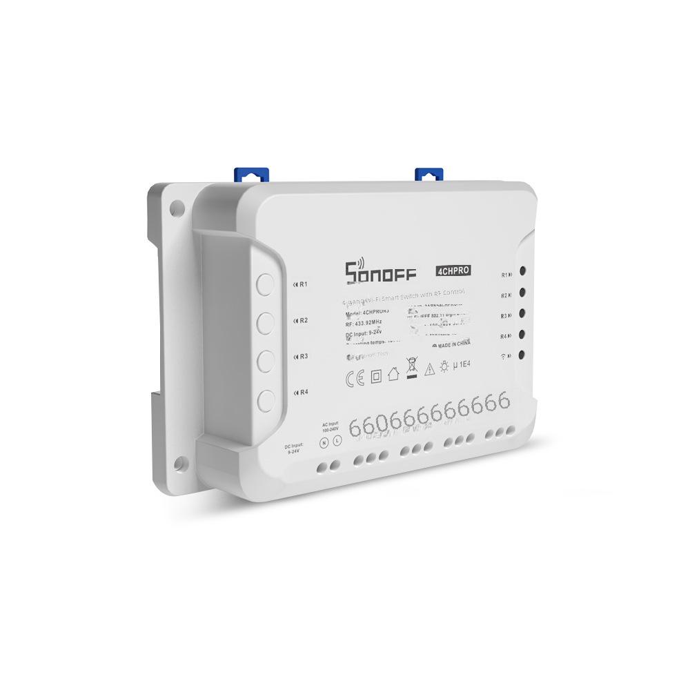 Sonoff 4CH PRO R3: Upgraded 4-way Smart Switch with Voice Control for Home Automation.