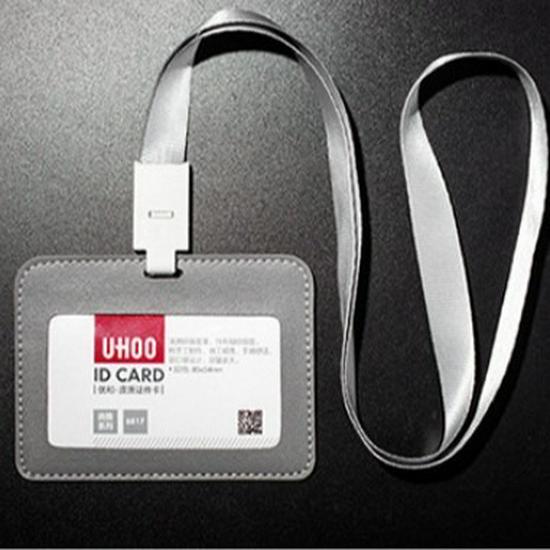 Youhe Genuine Leather ID and Business Card Holder with Lanyard - Custom Logo Printing Available