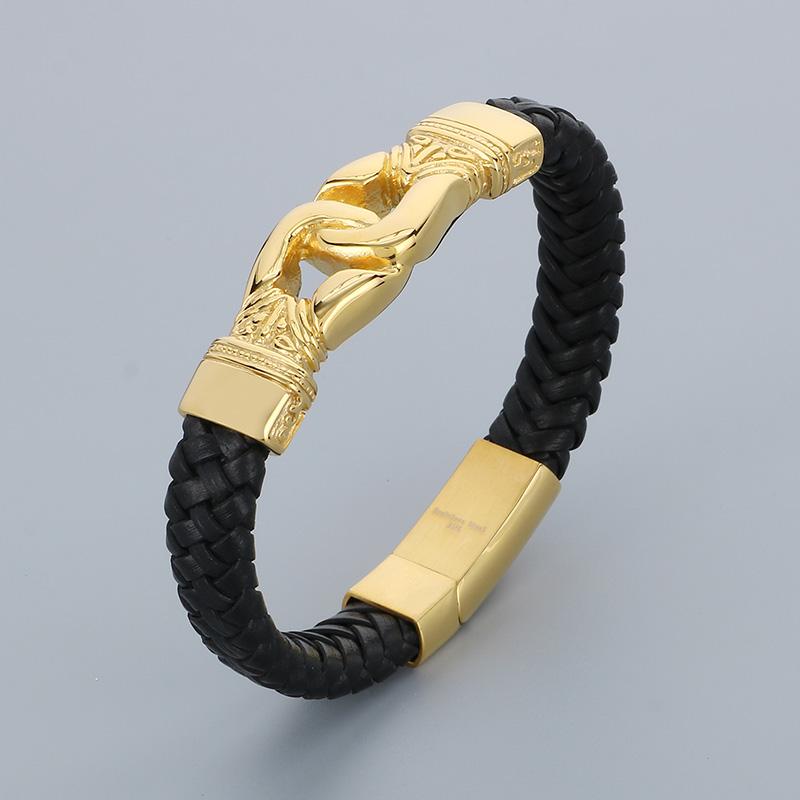 Bracciale Classico in Acciaio Inossidabile e Pelle di Mucca per Uomo Fascino Teschio Guanti Manette Nodo Bracciale con Charms Acciaio Inossidabile Gioielli per Festa Biker