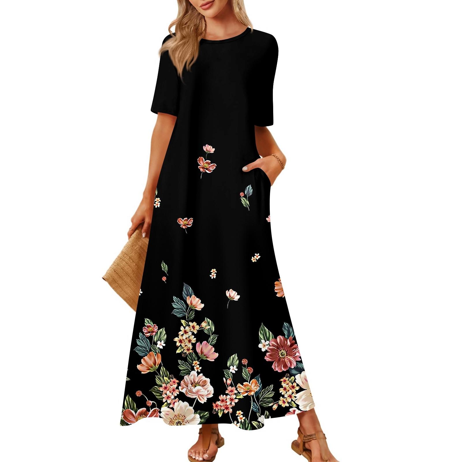 

Женская модная и повседневная длинная пляжная юбка с круглым вырезом и короткими рукавами, свободное платье с принтом в стиле ретро L бежевый