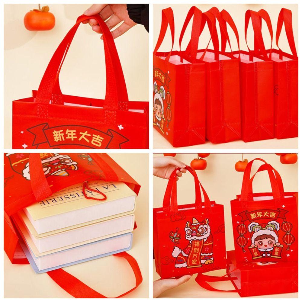 Cartoon Vlies Neue Jahr Geschenktasche Tragbar Rote Vlies Aufbewahrungstasche Souvenir Verpackungstasche Das Frühlingsfest