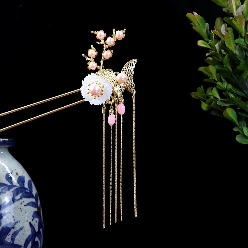 Handmade Retro Fairy Long Fringed Hairpin, Step Hairpin, Women's Ancient Costume Disc Hair Hairpin, Ancient Hanfu Headgear Accessories