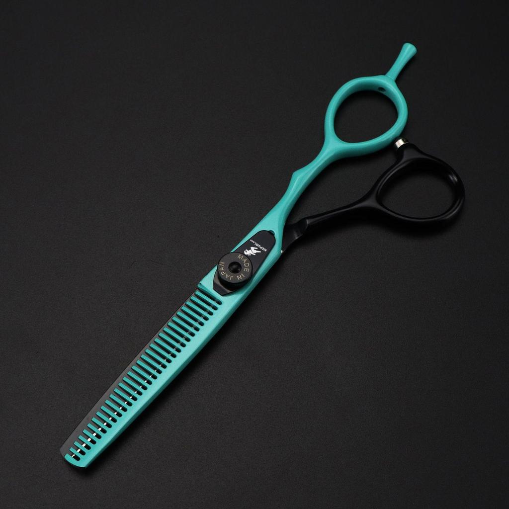 6.0-Inch Napson Black Green HB-02 Serrated Hairdressing Scissors