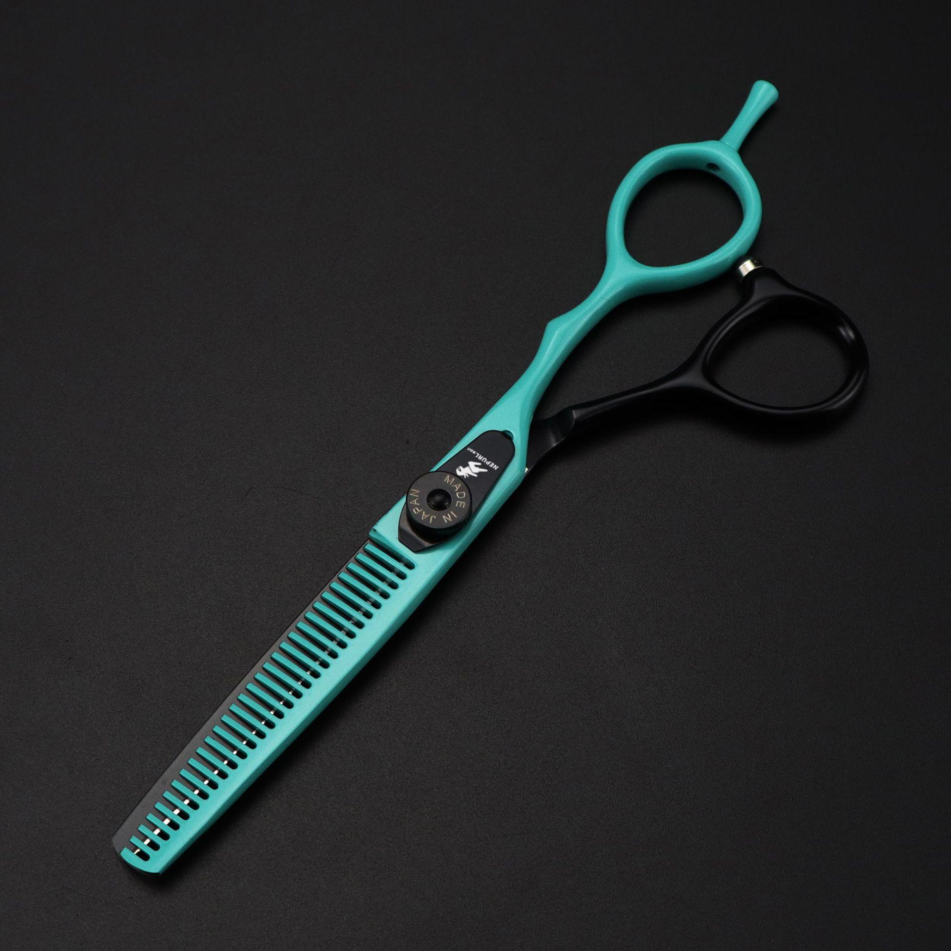 6.0-Inch Napson Black Green HB-02 Serrated Hairdressing Scissors