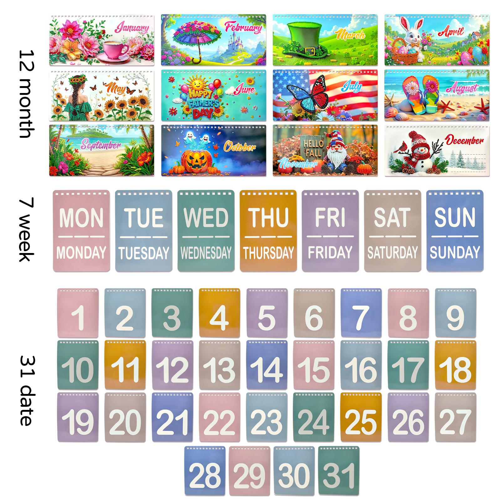 

DIY 5D Diamond Painting Desktop Calendar Kit, Reusable Flip Desk Calendar With 12 Monthly Floral Patterns, Art Craft Gift For Home Office Decor 50cm*16cm*6.5cm
