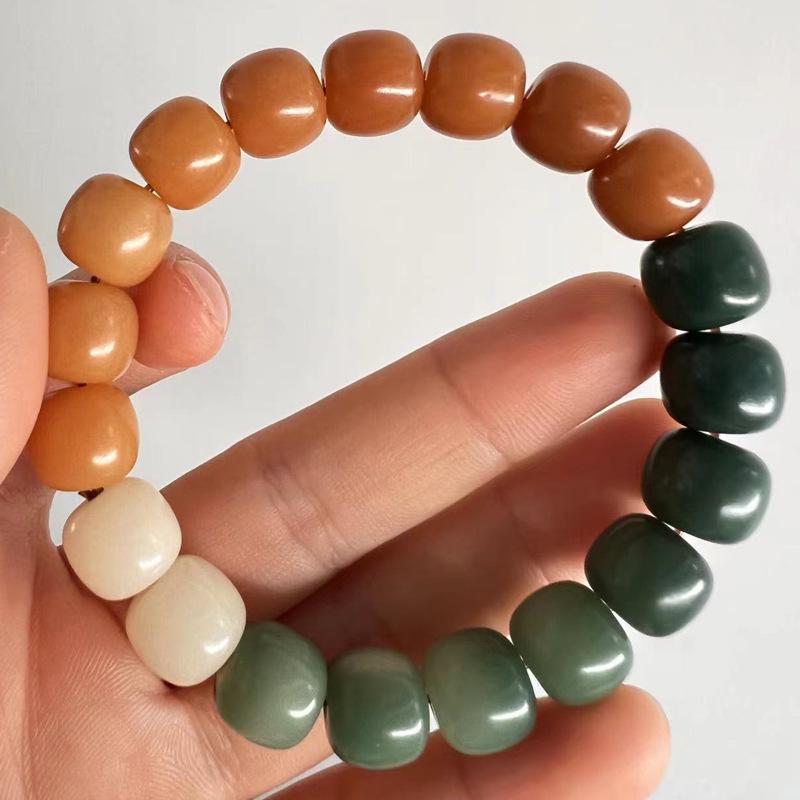 Weathered Buddhist Beads Bracelet with King Kong Knot and Lotus Bodhi Design