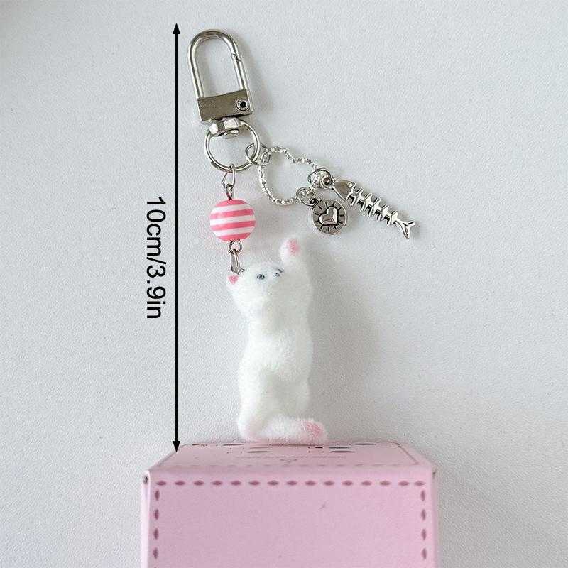 Beflocktes Kätzchen Schlüsselanhänger Fellige Katze Handykette Riemen Anhänger Schlüsselring Schmuck Anti-Verlust Lanyard Taschenanhänger