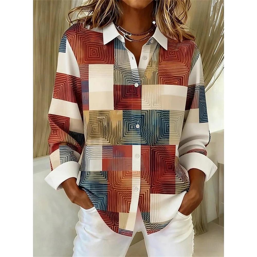 3D Patchwork Color-Printed Fashion Women's Shirt Loose Fit Ladies Blouses Tops New Spring Summer Casual Long-Sleeve Shirt