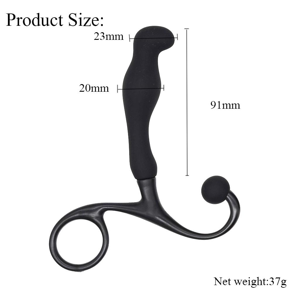 Black Silicone Prostate Massager Plug for Men Curved P-Spot Anal Plug with Ring Handle Male Anal Training Sex Toy