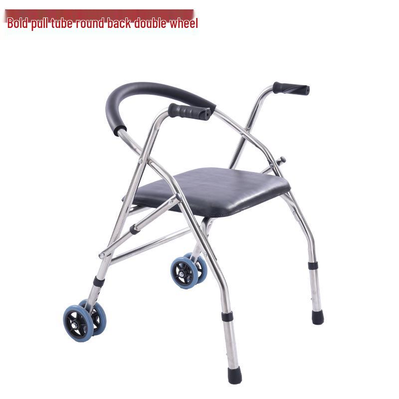 Stainless Steel Rollator Walker with Seat and Wheels - Rehabilitation Support Frame