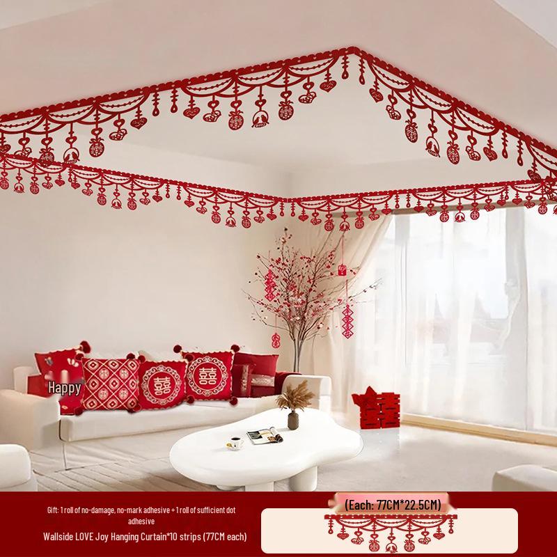 Wedding Room Decoration Set: Double Happiness Ceiling and Groom's Arrangement