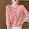 Spring and Autumn's New Wool Cardigan Women's Round-neck Sweater Coat