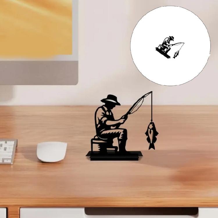 Escultura Clássica de Pescador em Ferro Fundido Ornamento Elegante de Mesa Presente Único Para Pescador Decoração de Casa Jardim