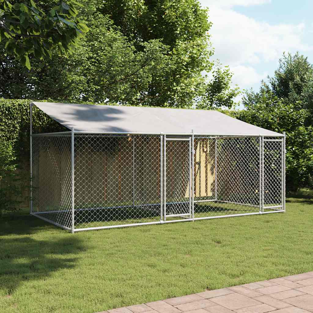 Vidaxl Dog Cage, With Roof and Door, Grey, 4X2X2 M, Steel