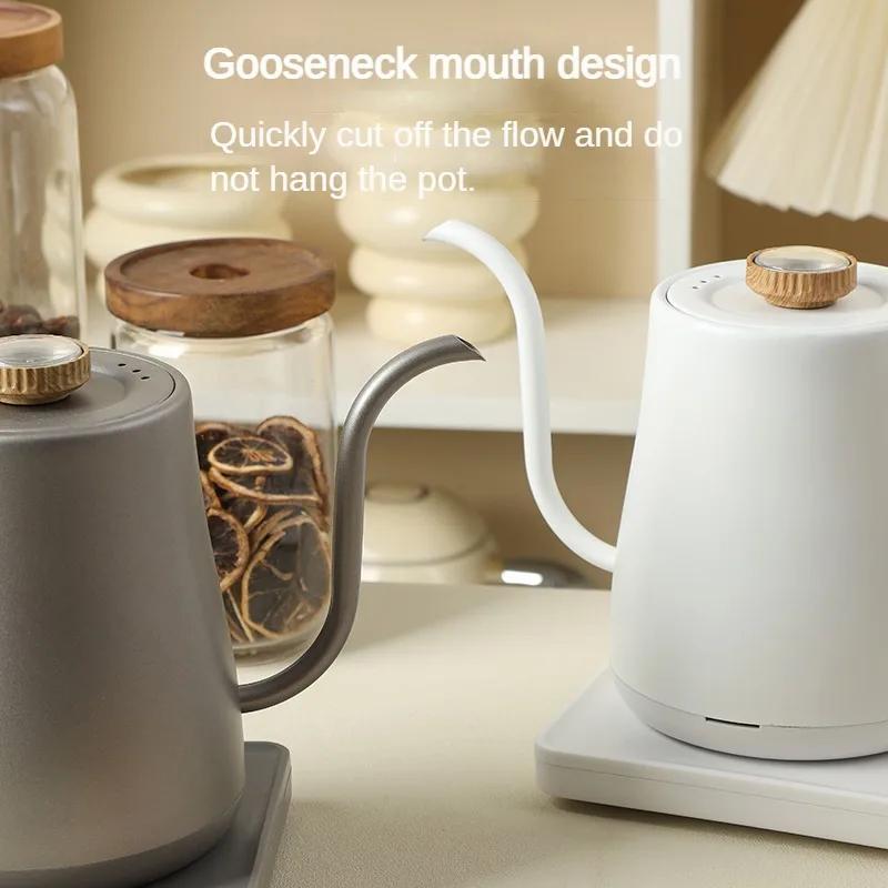 Wood Grain Electric Gooseneck Kettle Hand Brew Coffee Pot Smart Teapot with Thermometer 1000w Fast Heating Kettle 110v/220v