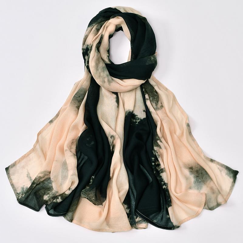 Women Printed Rayon Hijab Muslim Premium Cotton Rayon Hijab Scarf Long Shawl Wide Edge Double Stitching Islamic Turban Headband