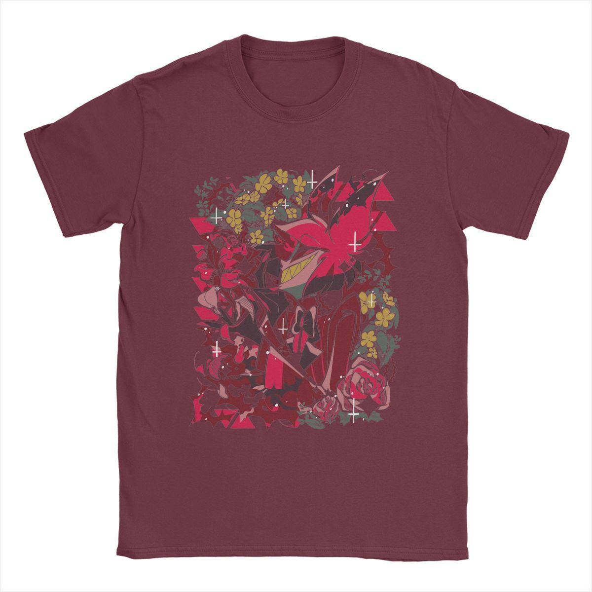 

Hazbins Hoteled Alastor Spring T-Shirt Men Novelty Tee Shirt Crewneck Short Sleeve T Shirt 6XL бордовий