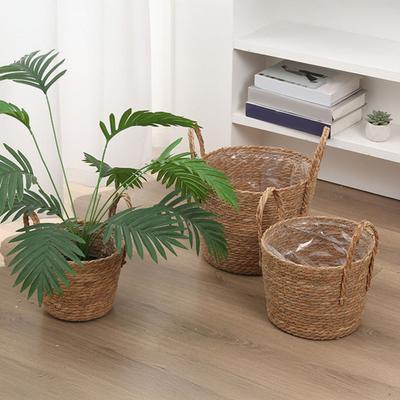 Wicker Planter Basket with Handles Indoor Outdoor Plants Rattan Woven Planter Pot Home Living Room Balcony Garden Round Decorative Flower Pot