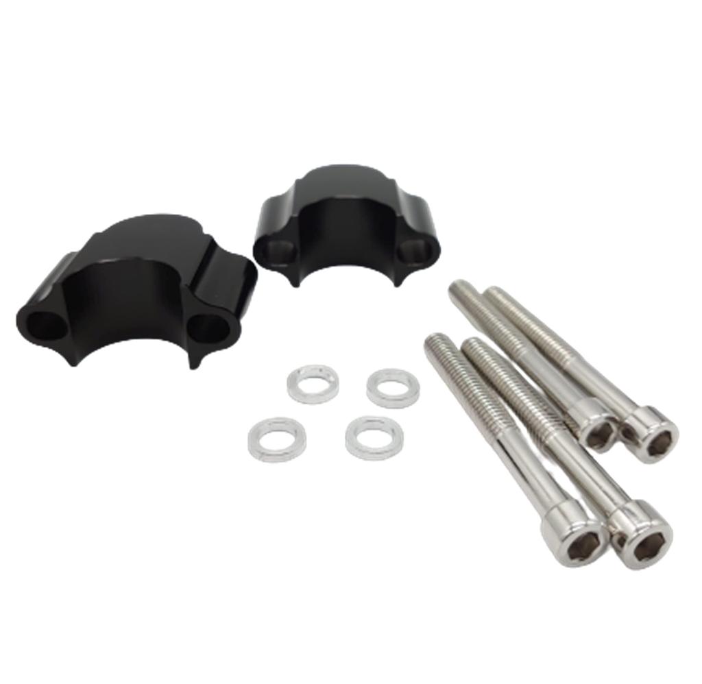 Set of 2 Black 22mm Handlebar Post Spacers for Motorcycles, Increases Handlebar Post Height by 3cm, Fits Standard Bars (Black, 22mm)