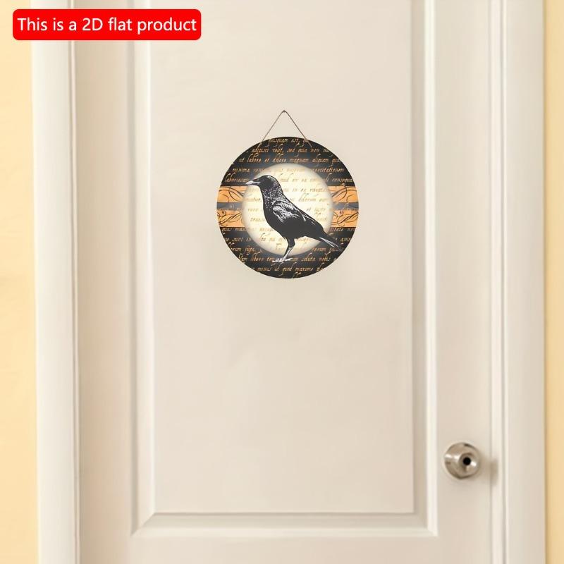 2d Flat 20*20cm, Home Decoration, Crow Wooden Doorplate, Circular Decorative Logo, for Home, Kitchen, Garden, Bedroom, Club Decor.