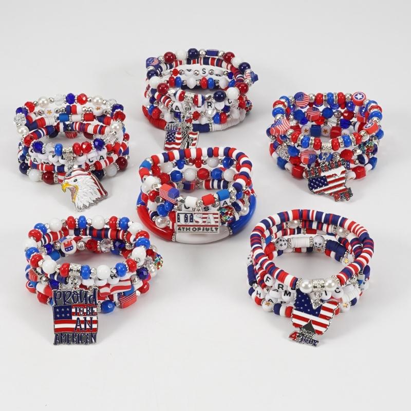 Artificial Crystal Bracelet Elastic Bracelet Independence Day Handmade Bracelet Stackable Bracelets for Adding Charm