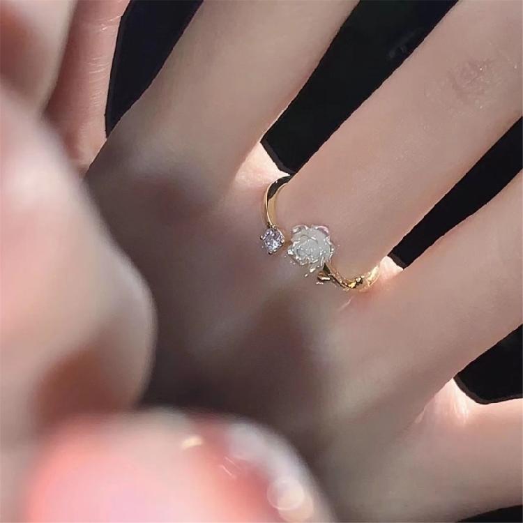 Cubic Zirconia Flower Adjustable Ring Alloy Floral Jewelry For Women Everyday Wear Delicate Craftsmanship Ring