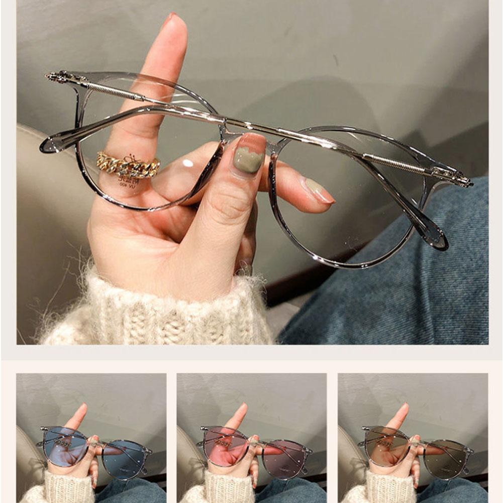 Color Changing Anti Blue Light Glasses Circular Glasses Frame Comfortable Outdoor Sunglasses For Women