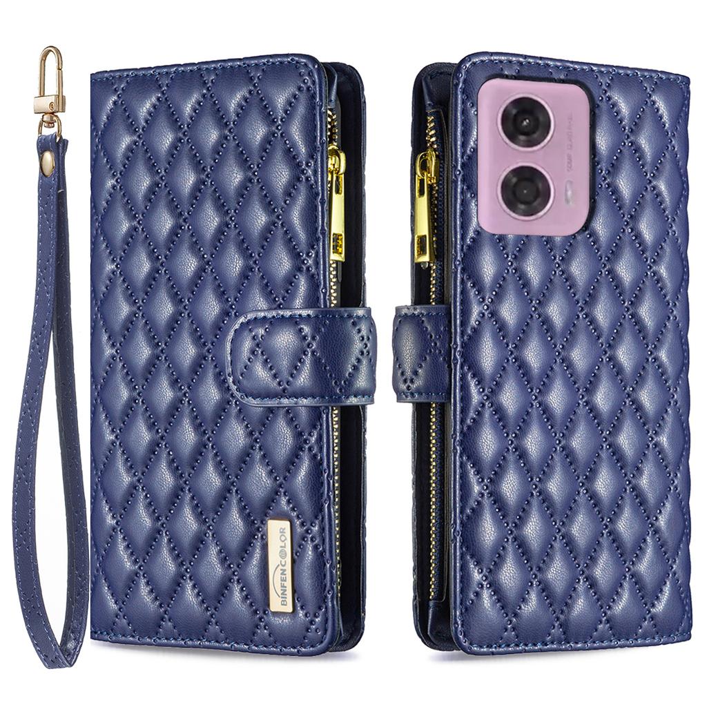 BINFEN COLOR BF Style-15 For Motorola Moto G45 5G/G34 5G Wallet Phone Case Grid Imprinted Cover Zipper Pocket