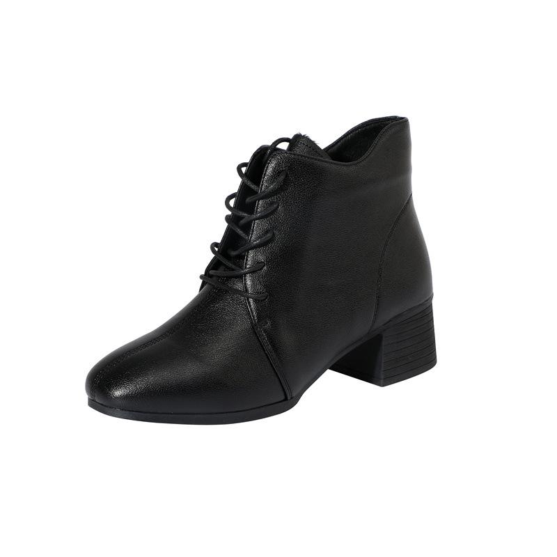 

Европейские и американские короткие сапоги на высоком каблуке 2024 года, зимние новые сапоги на среднем каблуке с боковой молнией, бархатные и теплые кожаные сапоги 40 чёрный