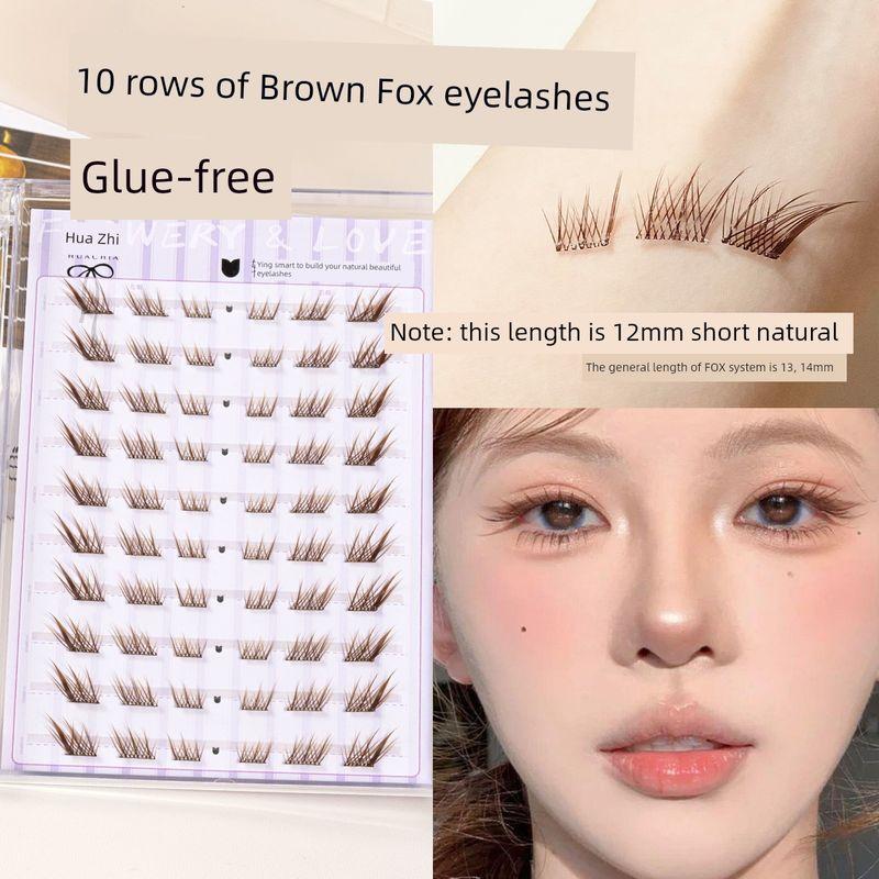 Zhao Lusi s Same Style~Huaqia Fox-Style Eyelash Book, Glue-Free False Eyelashes, Brown Natural Slanted Large Volume Su Da Ji [Brown Glue-Free Style] 10 Rows of Fox Eyelashes