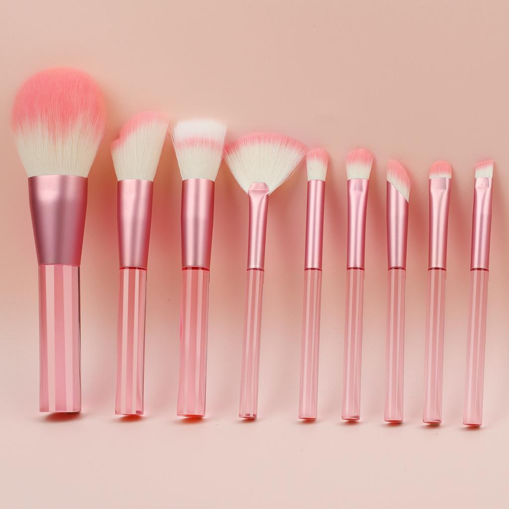 9 Transparent Handle Makeup Brush Set, Beauty Tools, Blush Foundation, High-gloss Grooming Brush, Soft Eye Brush, Smudge.