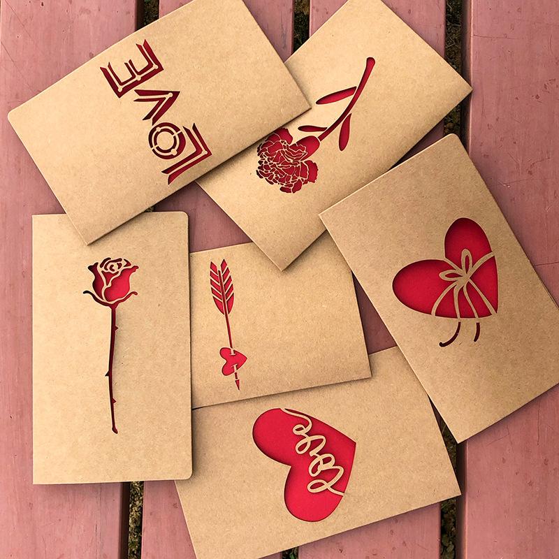 10pcs/bag Retro Kraft Paper Laser Hollowed Out Love Card, Thank You Card, High-end Greeting Card