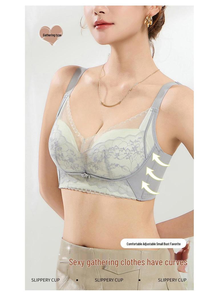 Lace Push-Up Wire-Free Bra for Small Busts - Adjustable, Skin-Friendly, Anti-Sagging Support