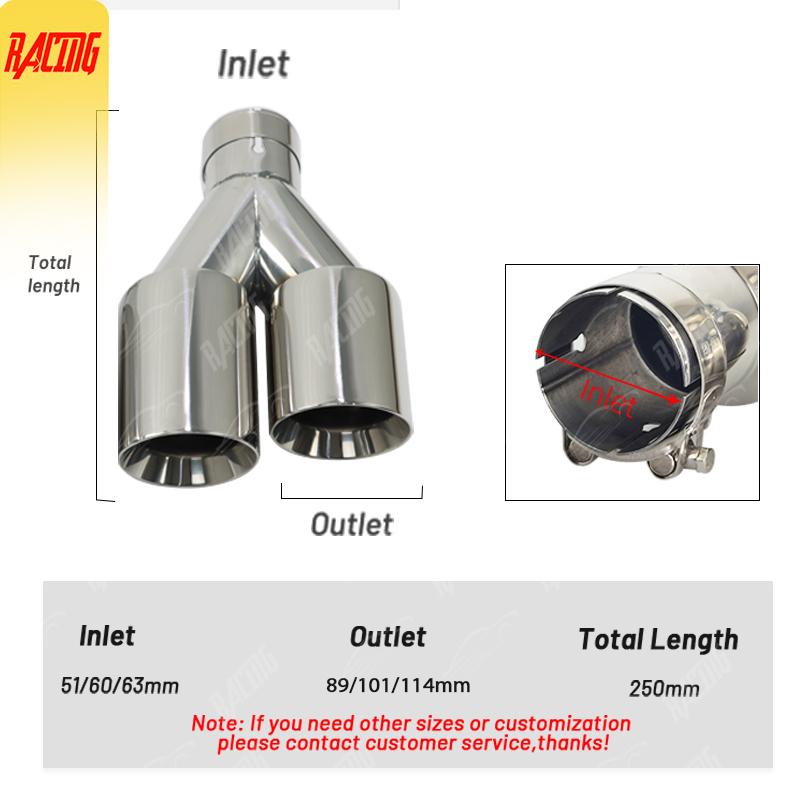 1 Piece Universal Exhaust Systerm Dual Tips Stainless Steel Tail Pipes Car Accessories For Modify Nozzle Muffler