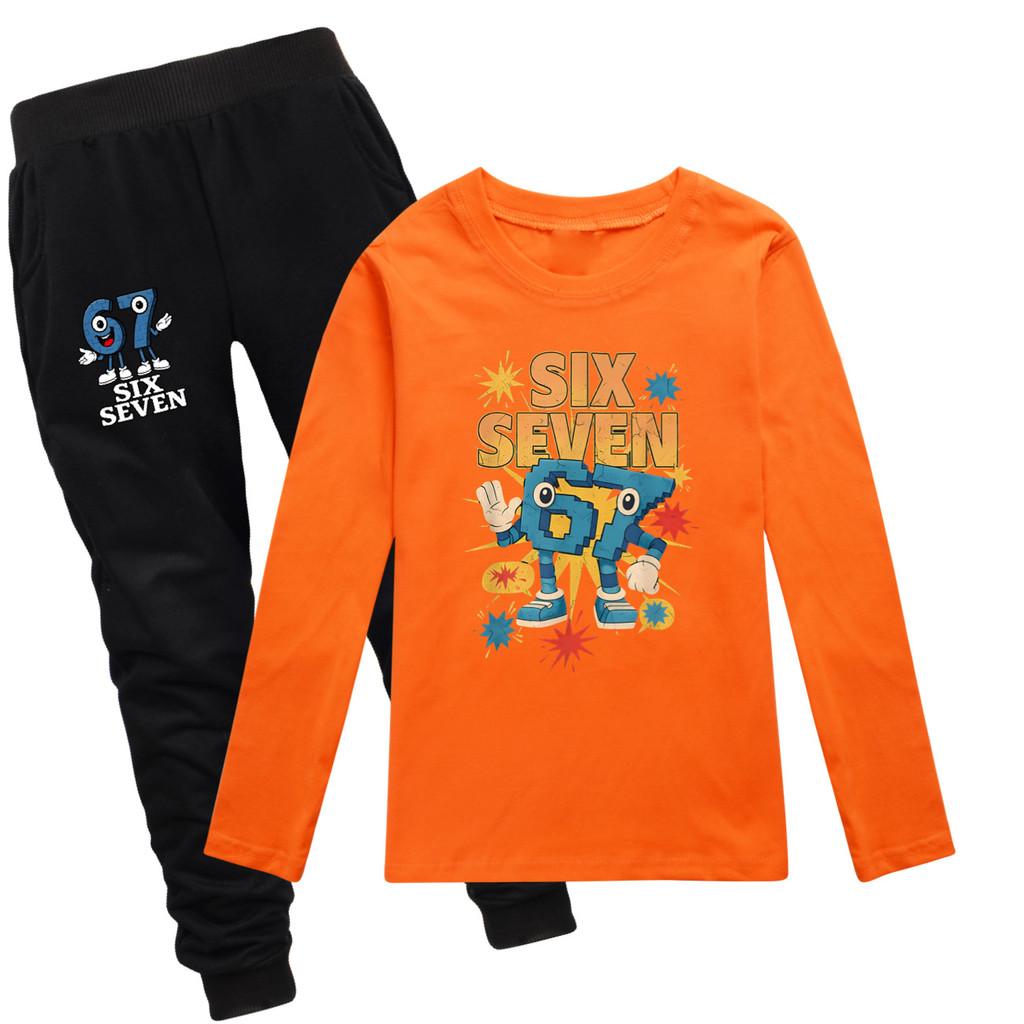 5262 Kinder Jungen Mädchen Steal a Brainrot 67 Aufdruck T-Shirt Hose Kleidung Set