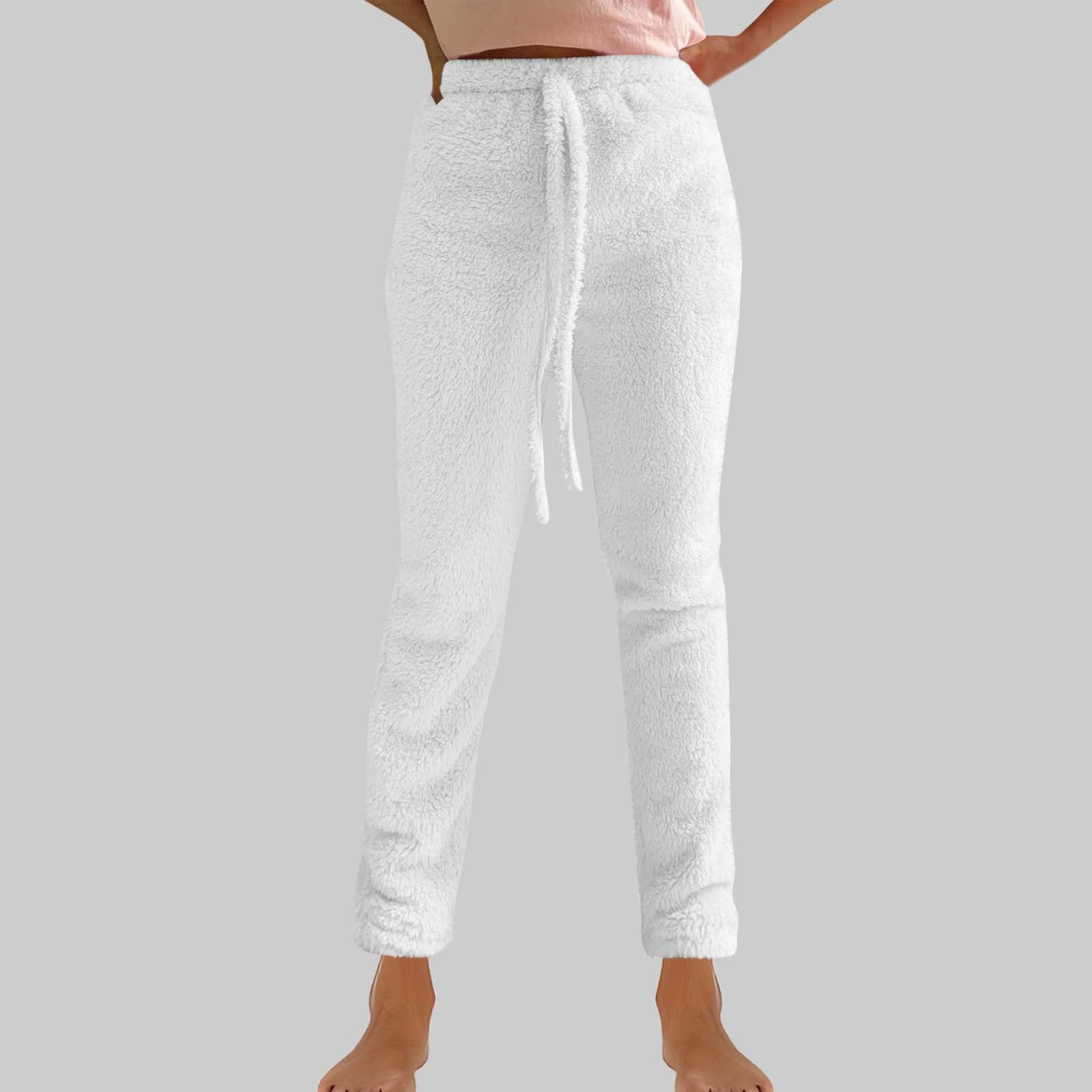 

Женские однотонные флисовые плотные брюки со шнуровкой и талией XL белый