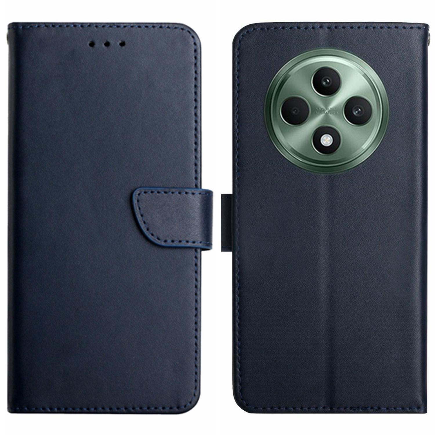 

HT02 For Oppo Reno12 F 5G Case Genuine Cow Leather Nappa Texture Phone Cover Blue