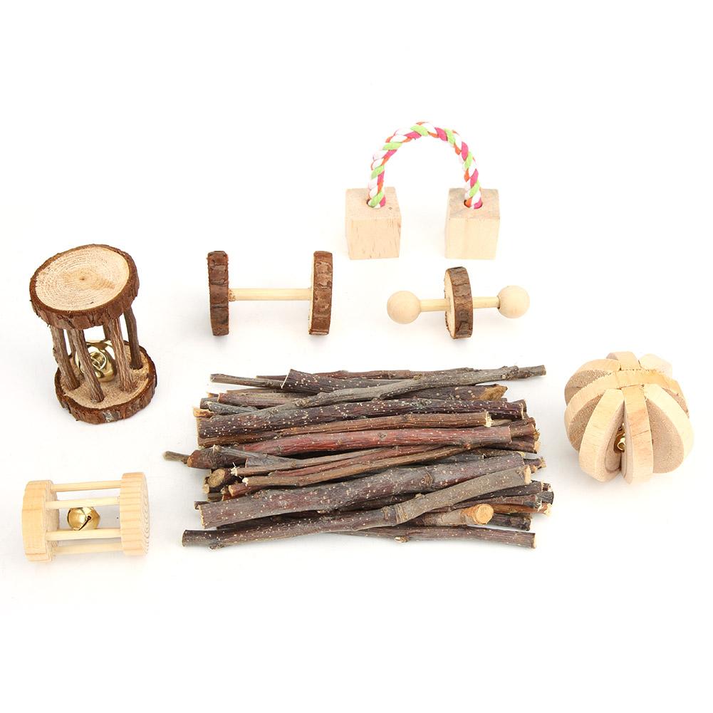Wooden Small Pet Chewing Playing Biting Toy Set for Hamster Chinchilla Rabbit(seven piece )