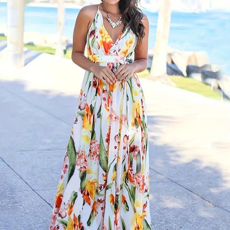 

Новое летнее платье-халтер без рукавов с V-образным вырезом — стильное и повседневное XXL белый