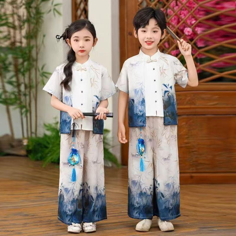 Kids' Traditional Hanfu Costume for Guzheng Performance – Ancient Tang Style for Girls and Boys’ Ceremony