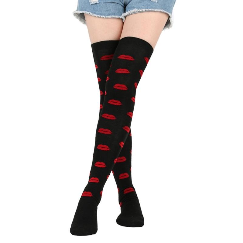 Valentines Day Over Knee Long Socks Cute Lip Heart Love Pattern Thigh High Stockings for Women Parties and Casual Wear