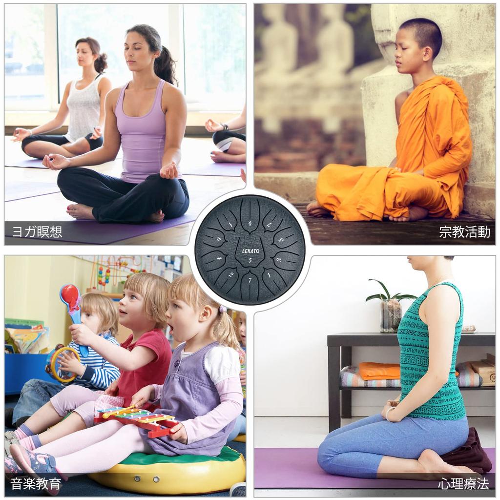 LEKATO Steel Tongue Metal Percussion Instrument with Mallets and Storage Ideal for and Zen 6-inch 11-note Drum, Bag, Meditation, Yoga, (Navy Blue)