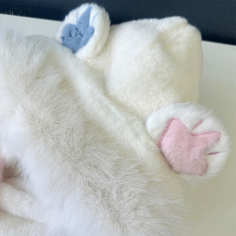 Embroidered bear hat scarf integrated schoolgirl cute warm winter plush scarf cover ear protection