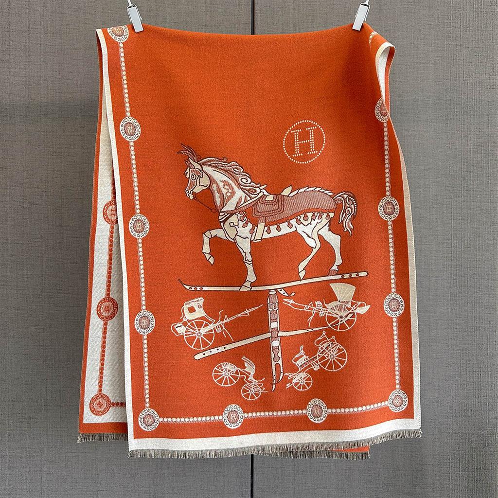Autumn Winter Pashmina Elegant Horse Print Shawl Wrap Women Luxury Cashmere Scarf Femme Thick Warm Blanket Stoles Long Blanket