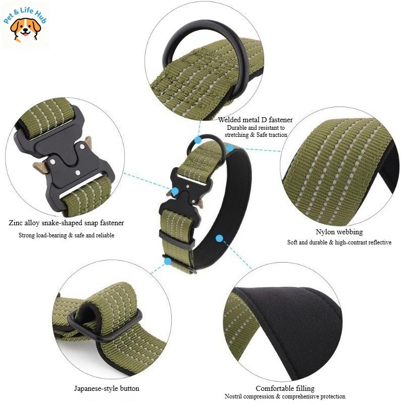 Outdoor Training Rattlesnake Pet Tactical Collar for Large, Medium and Small Dogs, with Night Reflective Feature for Dog Walking
